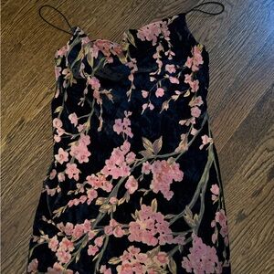 Princess Polly Black Slip Dress with Pink Floral Embroidery